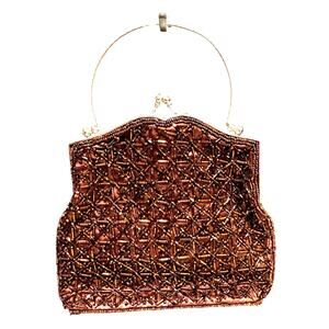 Bonnie Greer & Co coppery brown beaded evening bag clutch purse top handle